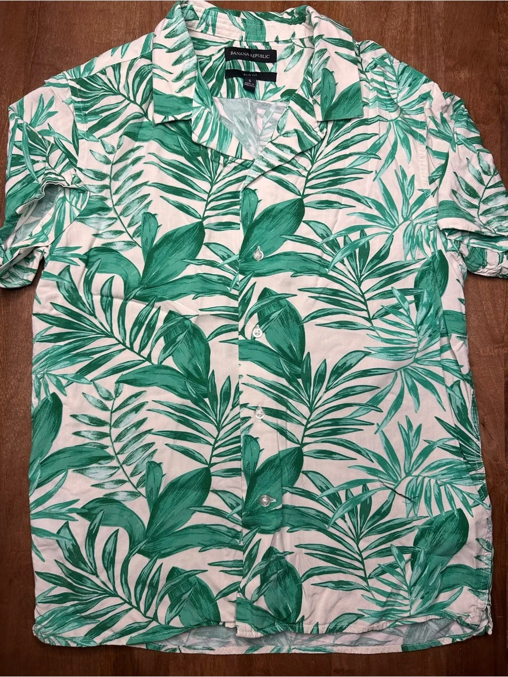 Banana Republic White Shirt with Green Tropical Leaf Print